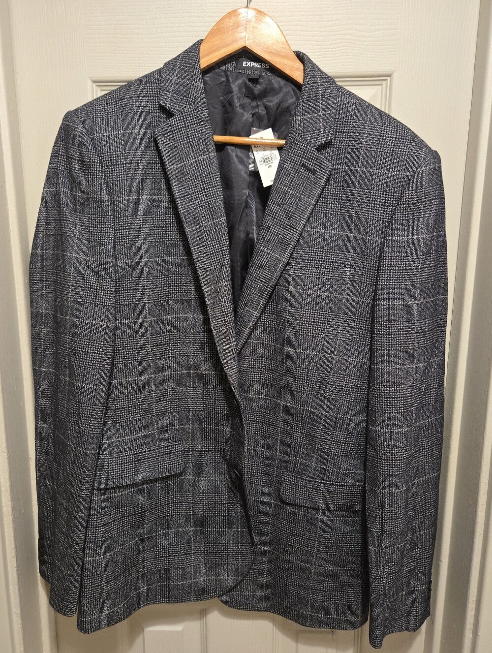 Express Men's Gray Plaid Sport Coat - Classic Notch Lapel Sz 40R Slim Fit